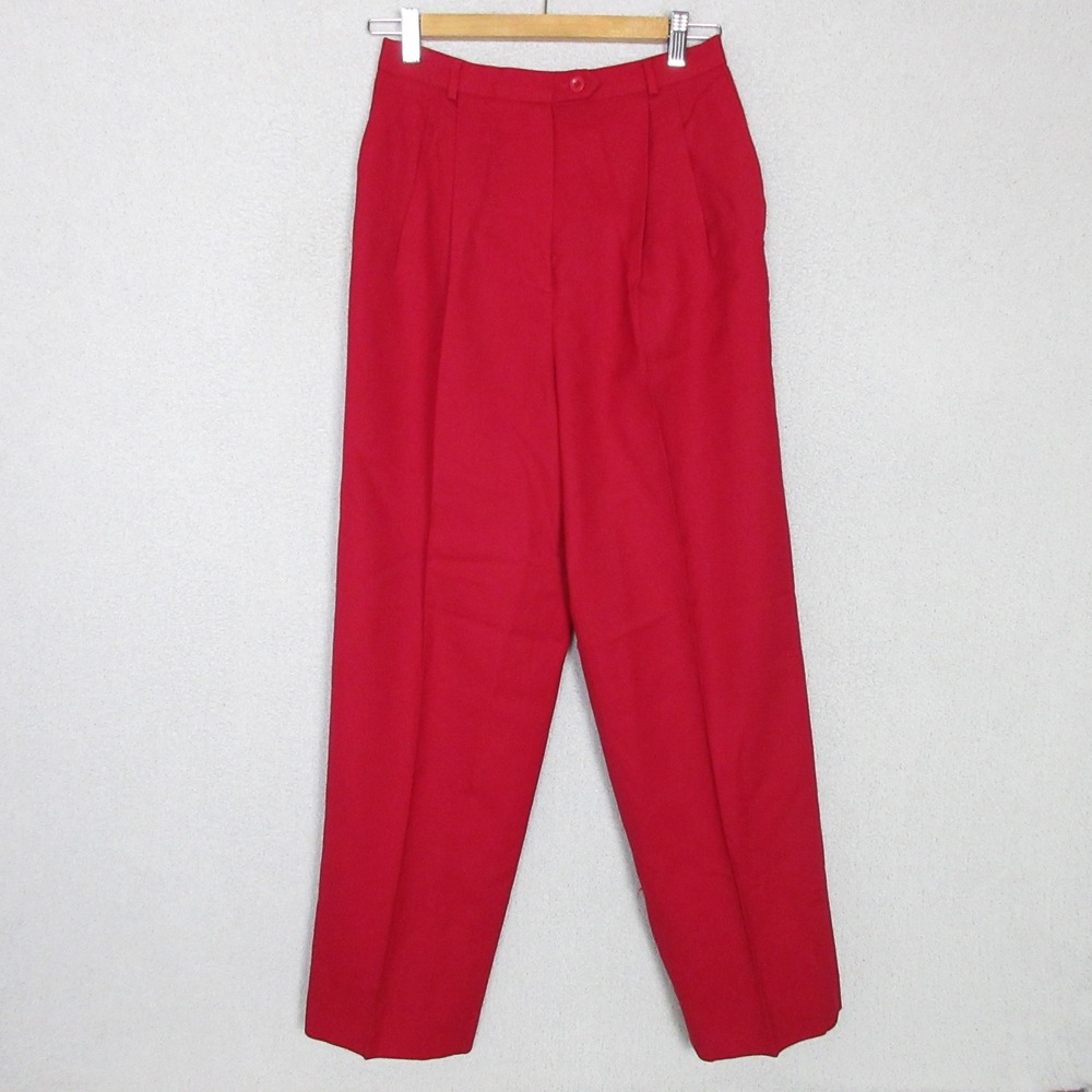 Talbots Pleated Trousers Women 10 Red Wool High Rise Straight Leg Made in USA